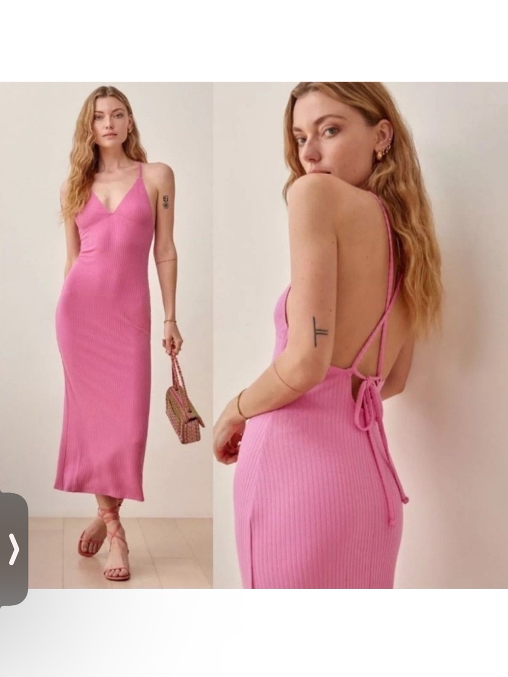 Reformation Pink Ribbed Backless Slip Dress